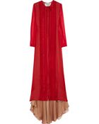 Valentino Ruffled Silk And Leather Gown - Lyst