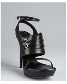 Saint Laurent Black Leather Buckle Strapped Platform Sandals - Lyst