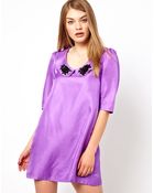 Lowie Silk Shift Dress With Embellished Collar - Lyst