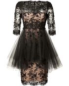 Marchesa Crystal Embroidered Silk Lace Dress In Black - Lyst