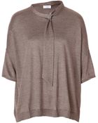 Brunello Cucinelli Cashmere-Silk Tie-Neck Top - Lyst