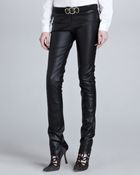 Oscar de la Renta Low-rise Skinny Leather Pants Black - Lyst