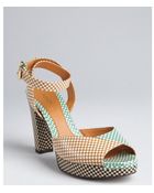 Fendi Tan And Mint Checkered Leather Colorblock Sandals - Lyst