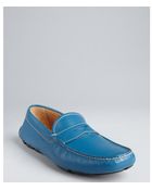 Prada Ocean Blue Leather Penny Loafers - Lyst