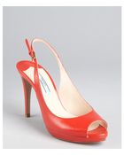Prada Papaya Red Saffiano Leather Peep Toe Slingbacks - Lyst