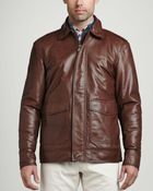 Peter Millar Maverick Leather Bomber Jacket Chocolate - Lyst