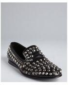 Prada Black Studded Leather Loafers - Lyst