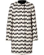 Akris Wool Blend Coat in Blackecru - Lyst