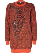 Kenzo Mandarin Print Embroidered Cotton Sweater Dress - Lyst