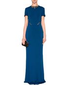 Elie Saab Lace Insert Gown In Cobalt - Lyst