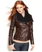 Michael Kors Leather Knittrim Motorcycle Jacket - Lyst