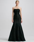 Ml Monique Lhuillier Strapless Embroidered Trumpet Gown - Lyst