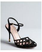 Gucci Black Suede Caged Peep-Toe Ankle Strap Sandals - Lyst