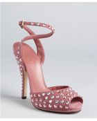 Gucci Pink Suede Crystal Embellished Peep Toe Sandal - Lyst