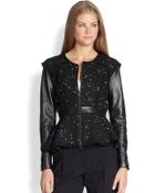 Milly Tweed Leathersleeve Peplum Jacket - Lyst