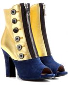 Miu Miu Leather and Suede Peep-toe Boots - Lyst