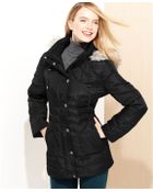 London Fog Hooded Faux Fur Trim Quilted Puffer - Lyst