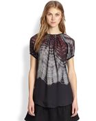 L'Agence Silk Tiedye Shirredneck Blouse - Lyst