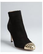 Valentino Black Suede Spiked Toe Cap Heeled Booties - Lyst