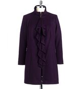 T Tahari Petite Kendra Ruffled Walker Coat - Lyst