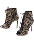B Brian Atwood Open Toe Lace Up Lace Booties - Lyst