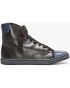 Lanvin Black Leather and Lizard-skin High-top Sneakers - Lyst