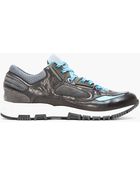 Lanvin Black Leather Blue-trimmed Trainers - Lyst