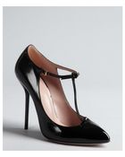 Gucci Black Patent Leather Bow Embellished T-Strap Pumps - Lyst