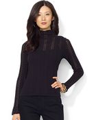Lauren by Ralph Lauren Pointelle knit Mockneck Sweater - Lyst