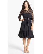 Adrianna Papell Lace Yoke Chiffon Fit Flare Dress - Lyst