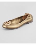 Tory Burch Reva Metallic Ballerina Flat Olive - Lyst