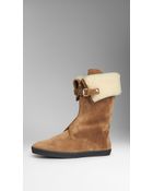 Burberry Shearling-Lined Suede Weather Boots - Lyst