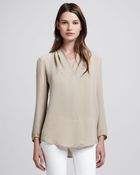 Theory Helona Vneck Blouse Bare Khaki - Lyst