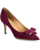 Ferragamo Runa Suede Bowtie Pumps - Lyst