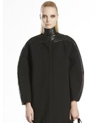 Gucci Black Wool Leather Neckline Coat - Lyst