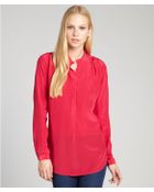 Fifteen-twenty Passion Pink Shimmer Silk Deep V-Neck Blouse - Lyst
