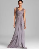 Amsale Chiffon Ruffle Skirt Gown - V Neck - Lyst