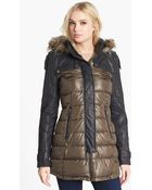 Circus By Sam Edelman Faux Leather Sleeve Quilted Coat - Lyst