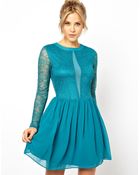 Asos Lace And Mesh Mix Skater Dress - Lyst