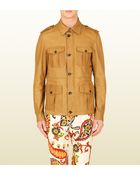 Gucci Dark Beige Leather Safari Jacket - Lyst