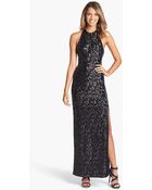 Halston Heritage Sequin Jersey Halter Gown - Lyst