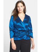 Alex Evenings Satin Faux Wrap Blouse - Lyst
