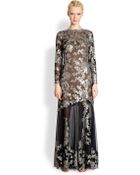 Tadashi Shoji Metalliclace Gown - Lyst