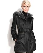 Kensie Hooded Faux-Fur Belted Puffer - Lyst