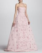 Oscar de la Renta Womens Strapless Floral Applique Ball Gown - Lyst