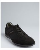 Tod's Black Suede And Nylon Logo Lace Up Sneakers - Lyst