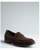 Tod's Dark Brown Suede Heeled Penny Loafers - Lyst
