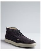 Tod's Navy Brushed Leather Boatstitched Sneakers - Lyst