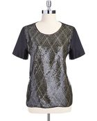 Elie Tahari Sequin And Leather Top - Lyst