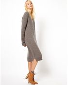 Asos White Oversized Gray Knit Midi Dress - Lyst